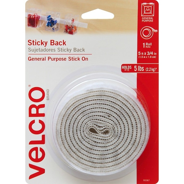 Velcro Brand Reclosable Fastener, 5 ft, 3/4" W, White VEK90087 - main